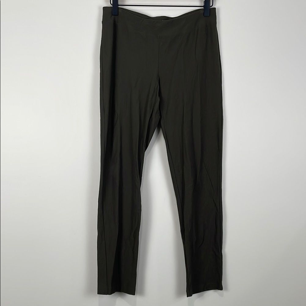 Eileen Fisher Pull On Knit Pants Women’s XS Dark Green Lagenlook Straight Leg